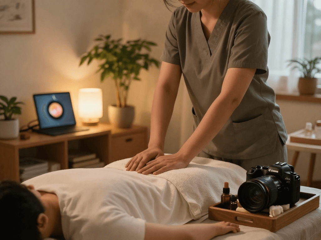 Relaxing massage session in a cozy home setting for 일산출장마사지.