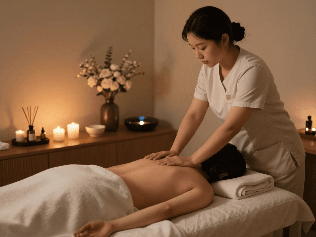 Experience soothing 의정부출장안마 in a tranquil massage therapy room with soft linens and calming ambiance.