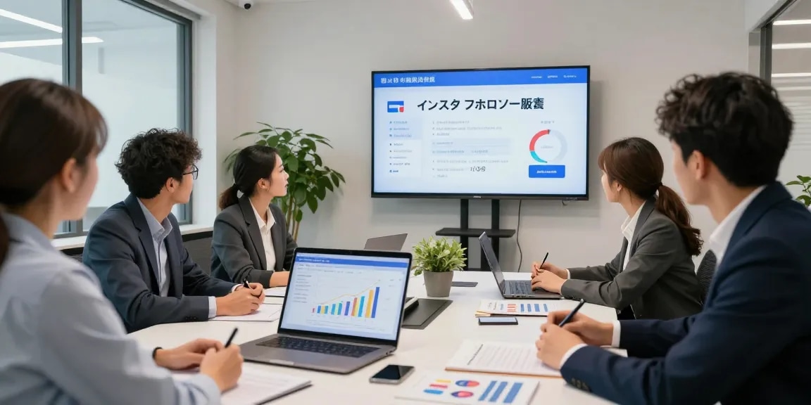 会議中の現代的なオフィスでインスタグラムフォロワー販売の戦略を立てる協力的なチーム。