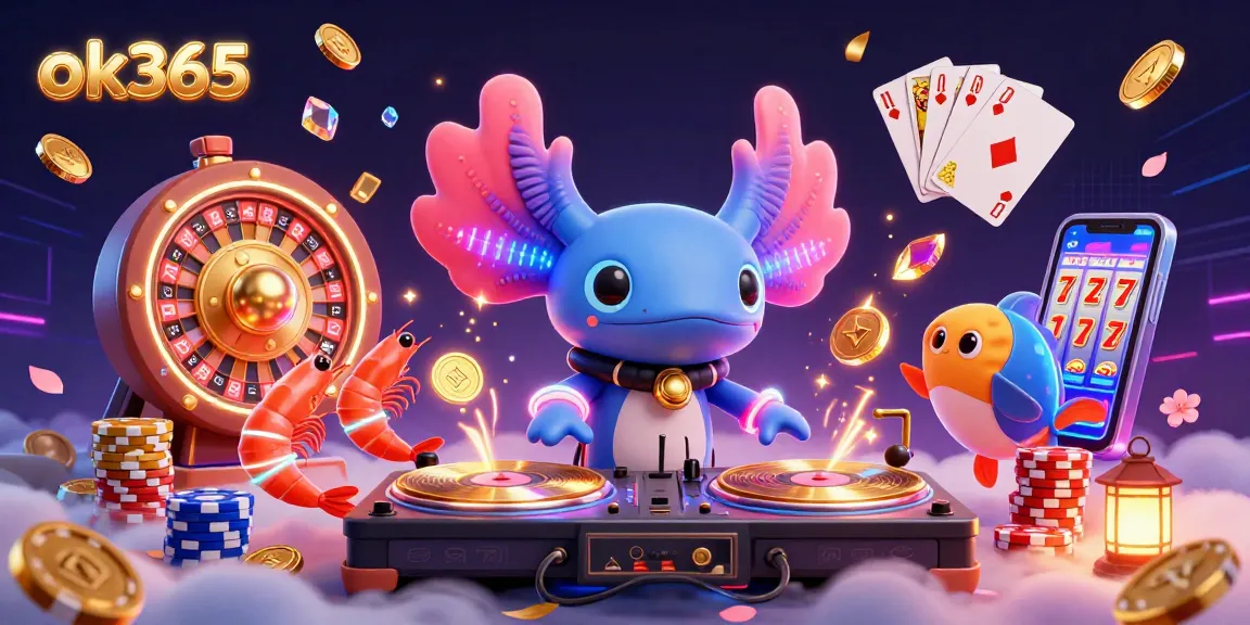 Experience thrilling casino excitement with ok365’s vibrant 3D illustration featuring lively characters and gold coins flying.