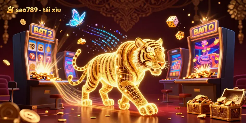 Engage in exciting gameplay with sao789 - tài xỉu, featuring a vibrant digital casino landscape and dynamic game elements.