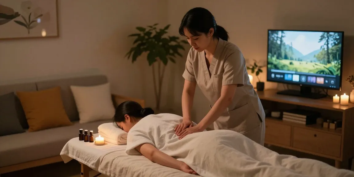 Relaxing 인천출장안마 with a professional therapist in a cozy home setting.