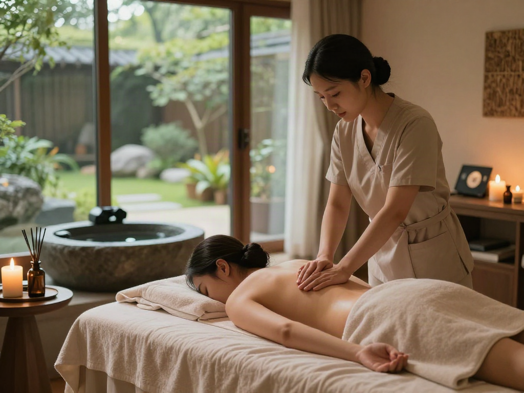 Experience a rejuvenating 강남출장안마 massage in a tranquil spa setting with natural light and calming decor.