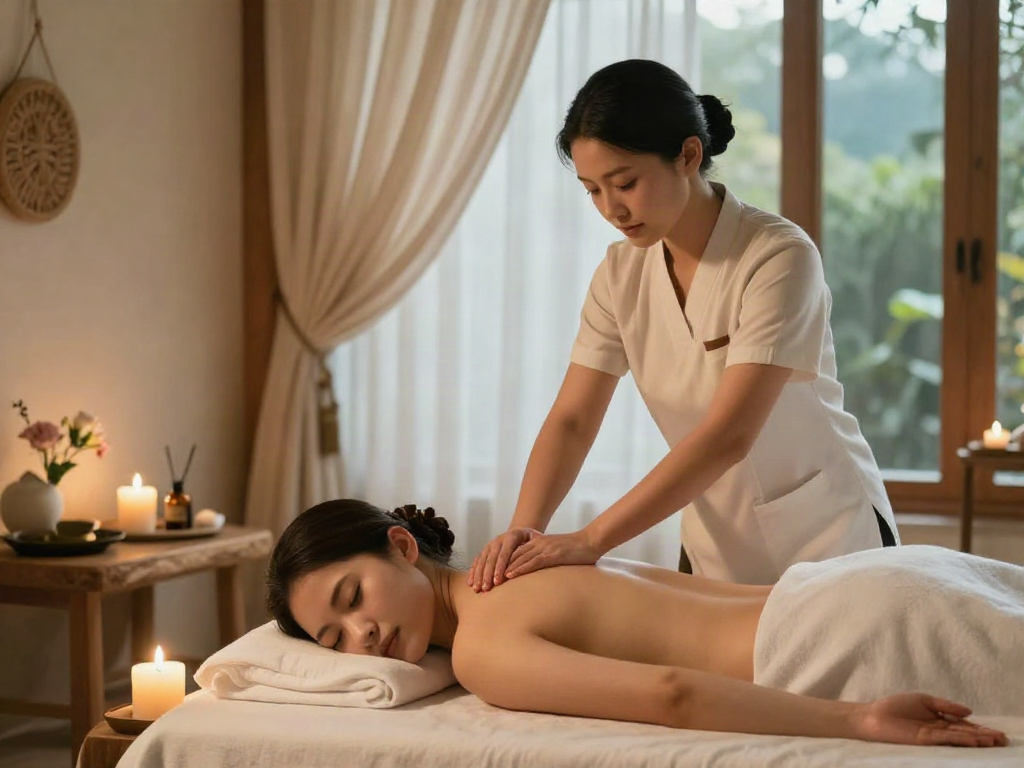 Serene 부평출장안마 spa scene with a therapist performing a relaxing massage.