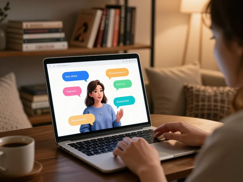 Engaging conversation with an nsfw chat bot on a stylish laptop surrounded by cozy decor