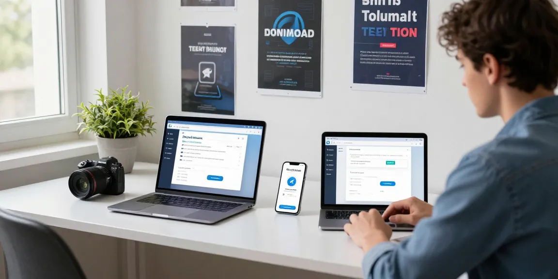 Download Telegram on multiple devices in a modern workspace setup, highlighting productivity and tech tools.