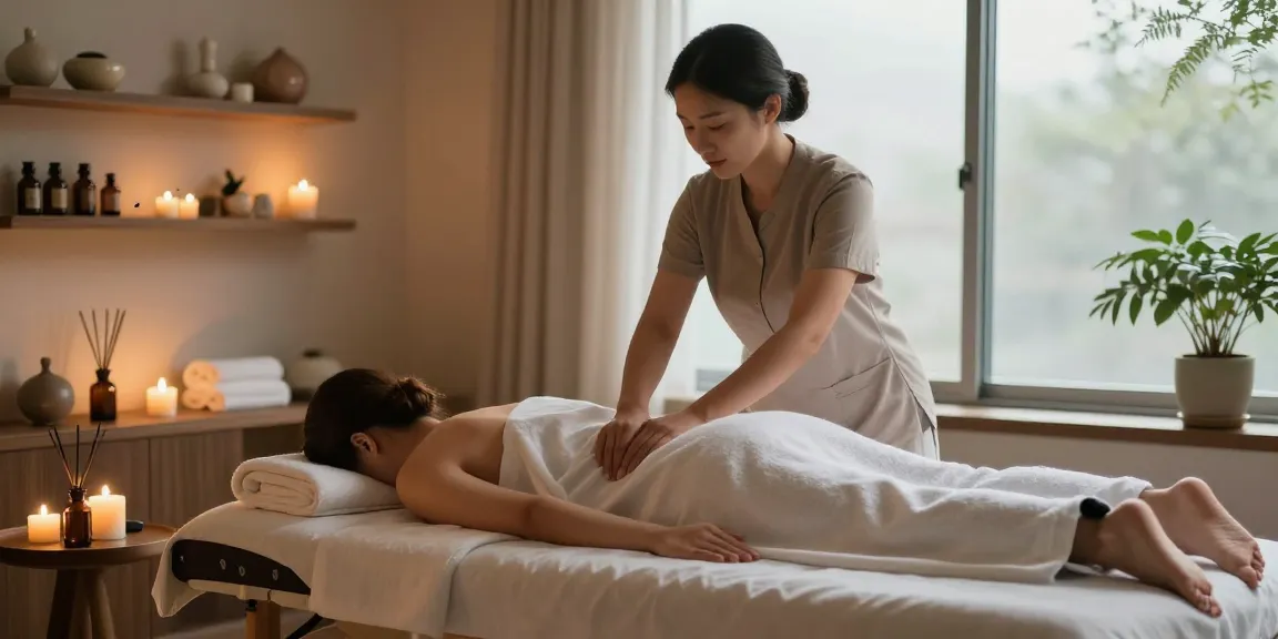 신림동출장안마 서비스를 제공하는 평화로운 마사지 치료실 장면