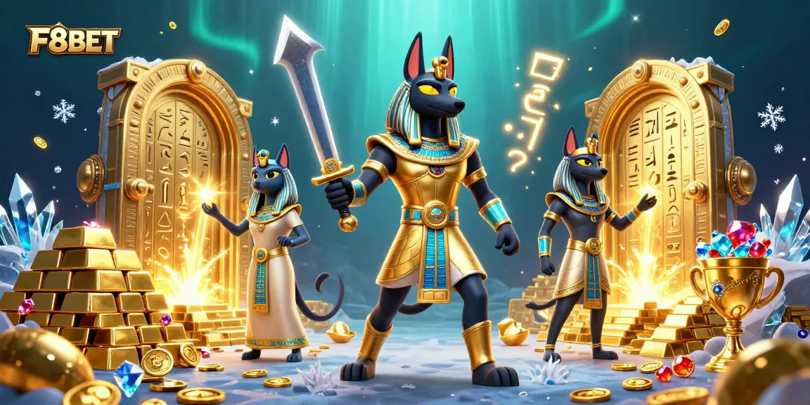 Enjoy thrilling adventures with F8BET in this vibrant casino-themed illustration showcasing ancient riches.