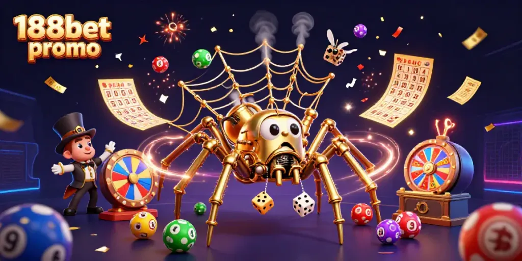 Engage with the vibrant 188bet promo scene featuring dynamic lottery elements and a playful casino atmosphere.