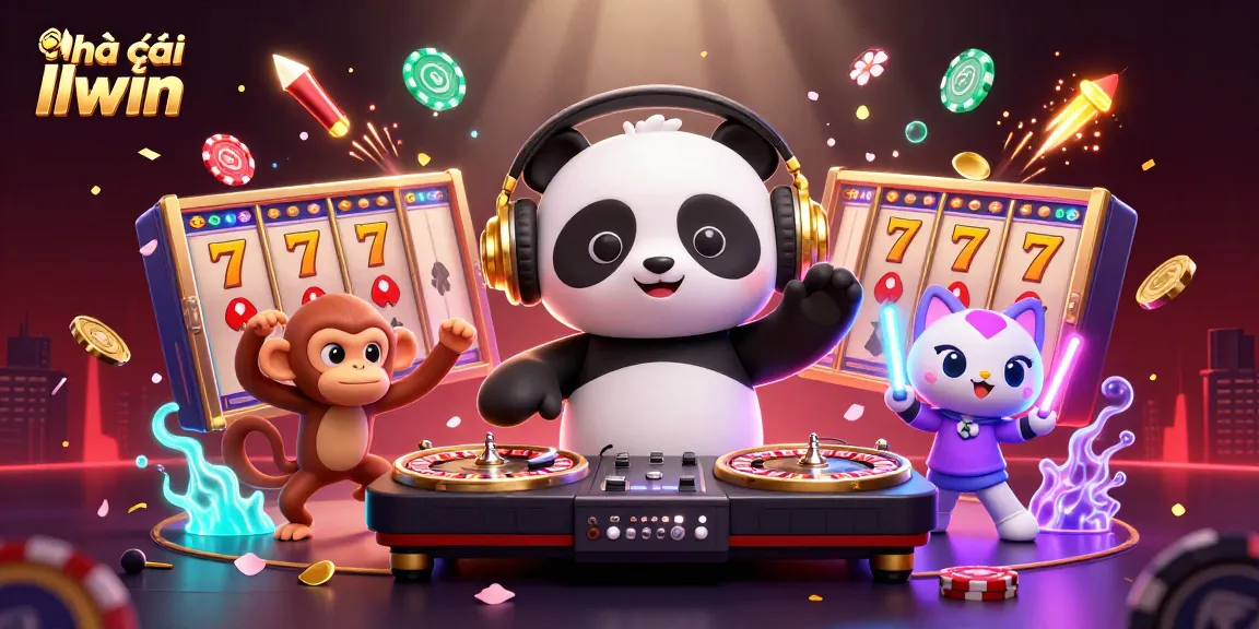 Experience the vibrant energy of Nhà cái llwin with lively characters amidst dazzling casino elements.