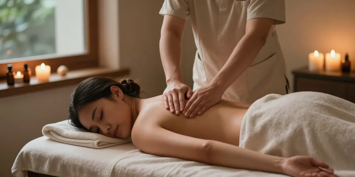 1인샵에서 편안한 마사지 치료를 받는 고객과 치료사