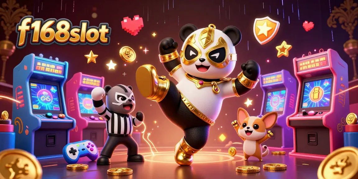 Experience thrilling action at f168slot with a dynamic 3D casino scene featuring a wrestling panda.
