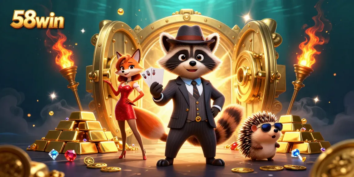 Experience the thrilling world of 58win, where a raccoon, fox, and hedgehog showcase casino excitement!