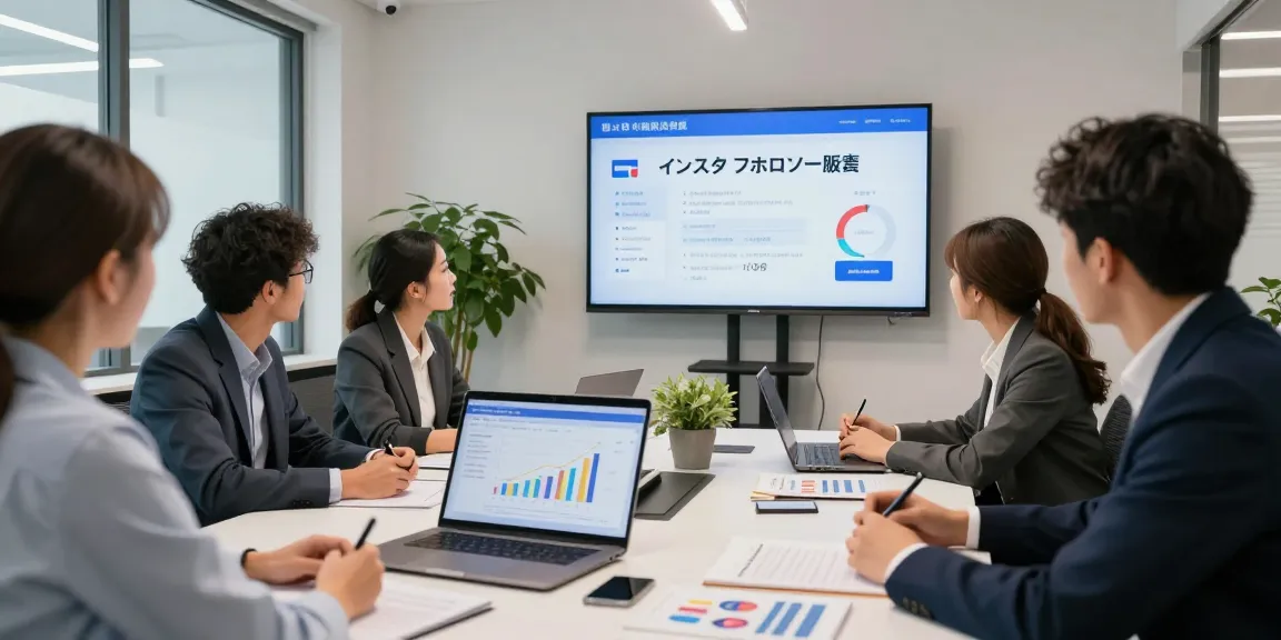 会議中の現代的なオフィスでインスタグラムフォロワー販売の戦略を立てる協力的なチーム。