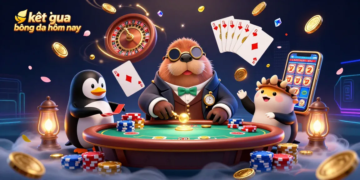Experience the excitement of kết quả bóng đá hôm nay with a jolly walrus, sophisticated penguin, and bluffed pufferfish at an underwater poker table.