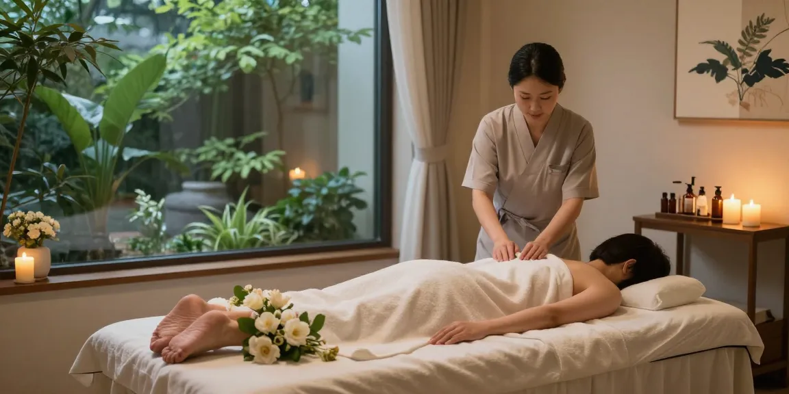 천안스웨디시 마사지를 위한 아늑한 스파 환경, 부드러운 조명과 편안한 마사지 테이블이 있는 모습