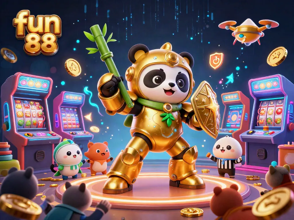 Experience fun 88 in a vibrant 3D casino world with cheering spectators and exciting gaming elements.