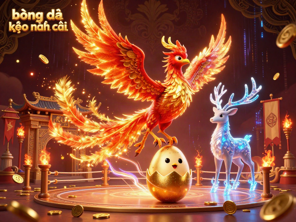 Experience the excitement of bóng đá kèo nhà cái with dynamic characters and rich gambling elements in a 3D illustration.
