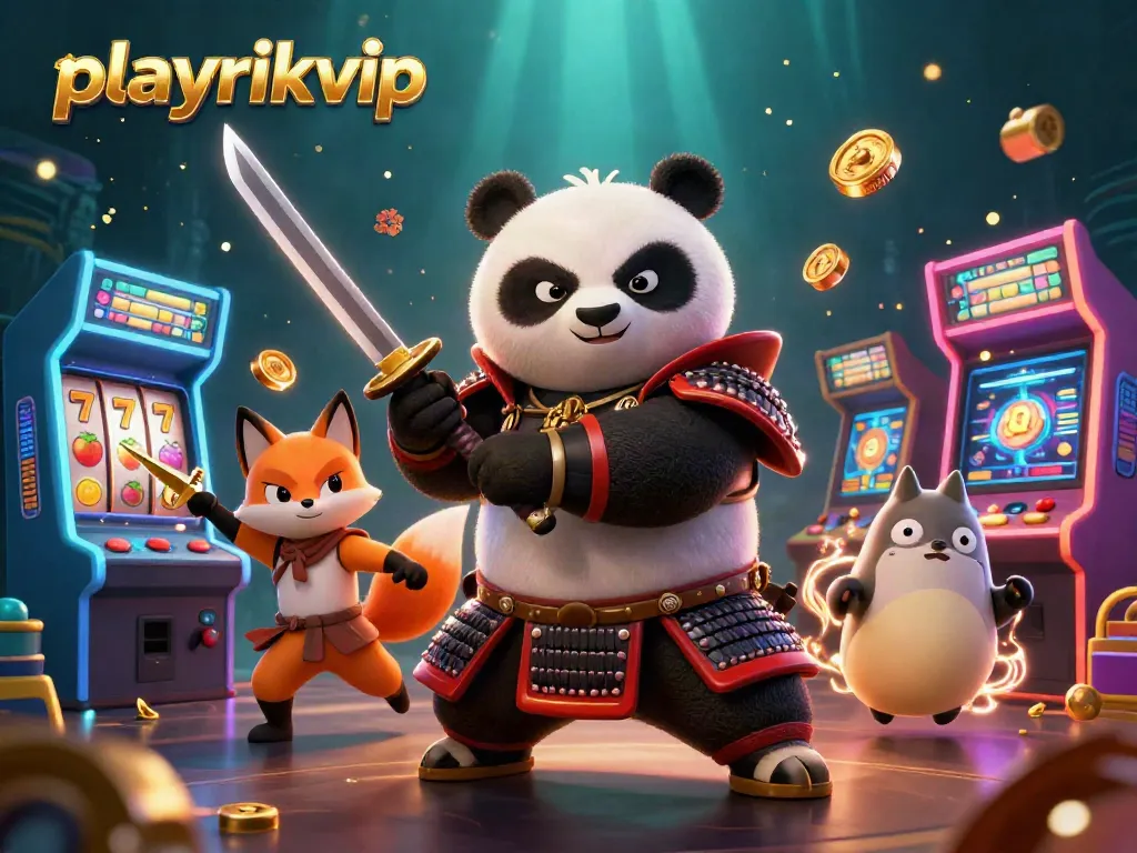 Engage in thrilling gameplay at playrikvip with vibrant slot machines, samurai panda, and dynamic casino action.