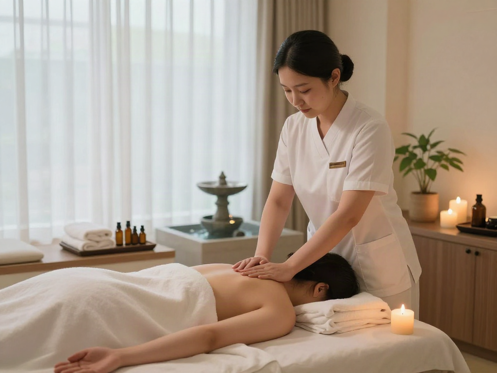 Experience rejuvenating 구리출장안마 therapy in a serene spa setting, featuring calming oils and soft ambiance.
