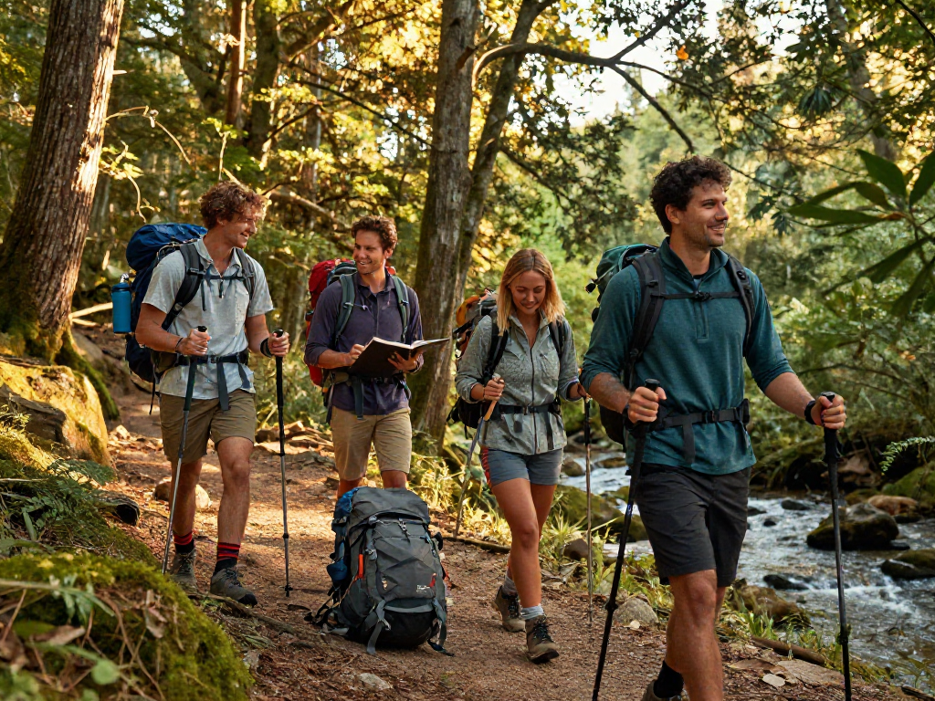 Hikers enjoying the outdoors with ROKOK88 gear, showcasing adventure and nature.