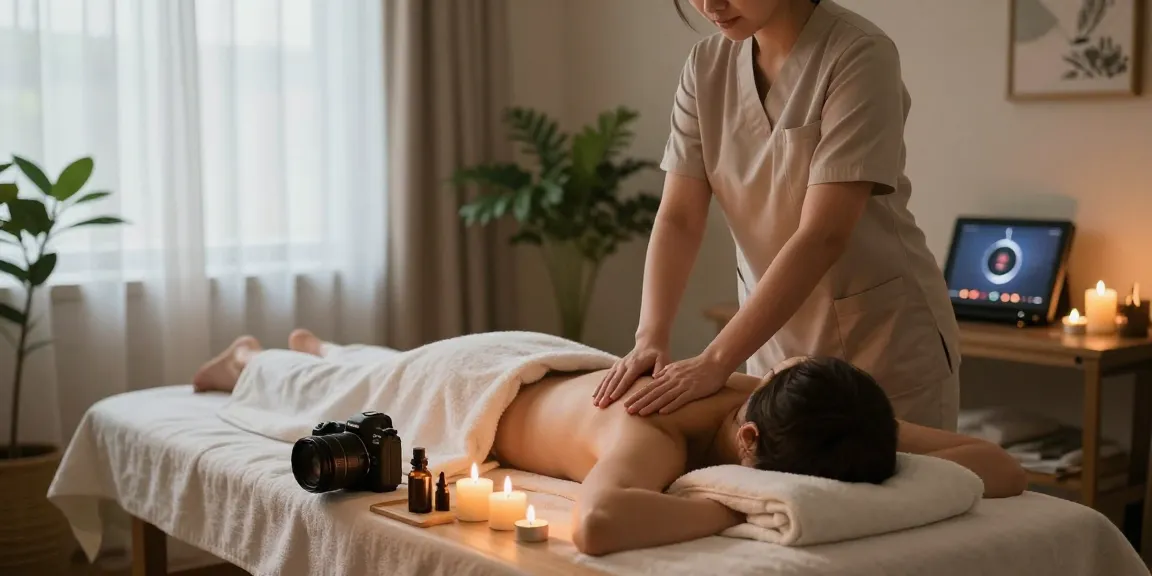 광명출장안마을 위한 아늑한 홈 스파 장면에서 마사지 중인 개인과 전문가가 함께 있는 모습