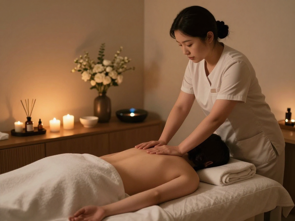 Experience soothing 의정부출장안마 in a tranquil massage therapy room with soft linens and calming ambiance.