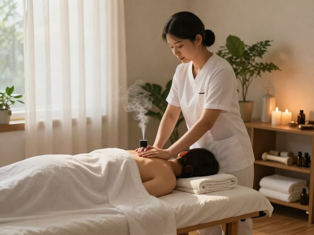 Relaxing 안양출장안마 session in a serene massage studio atmosphere.