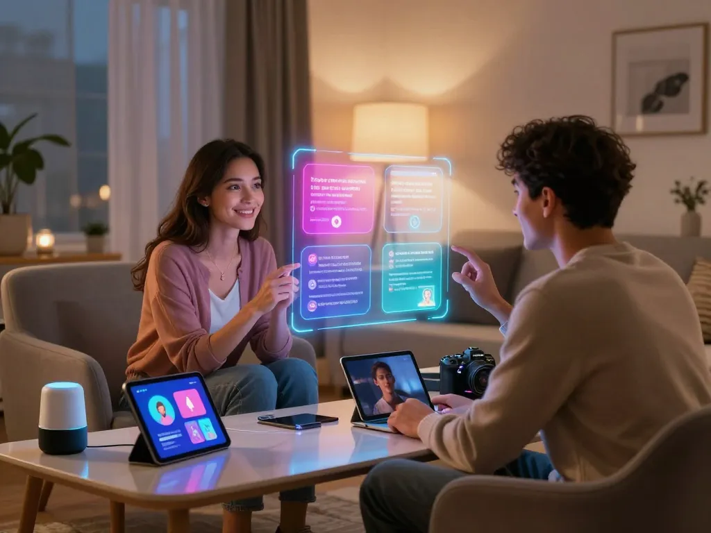 AI sex technology enhancing intimate relationships with interactive devices in a modern setting.