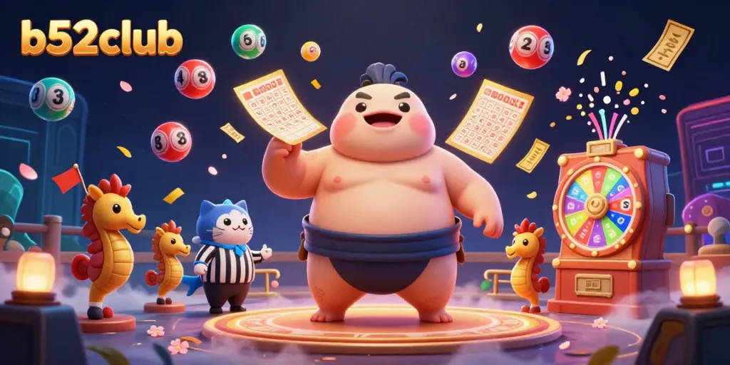 Engage in thrilling games at b52club with vibrant lottery elements and colorful characters.