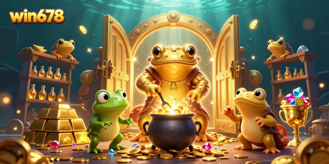 Experience win678's thrilling casino adventure with golden treasures sparkling in a vibrant scene.