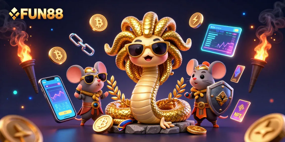 Spin and win big with FUN88's vibrant casino adventure featuring dynamic 3D characters and gold coins.