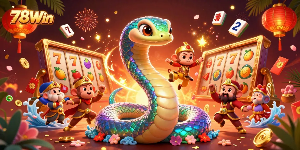 Experience exhilarating gameplay at 78Win, with vibrant slot reels and a magical scene of adventure.